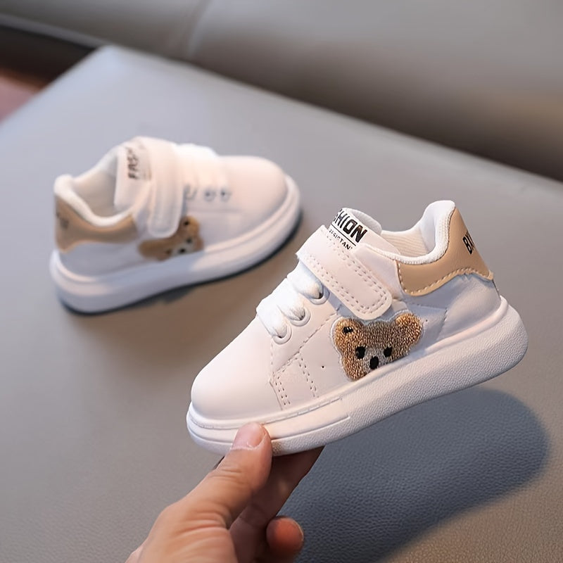 Youngsters' Breathable Soft Sole Casual Sports Shoes with Cute Bear Embroidery, Comfortable Rubber Sole for Boys and Girls - Spring/Autumn, Everyday Youngsters's Shoes | Hook-and-loop Fastener Youngsters Shoes | Synthetic Sho