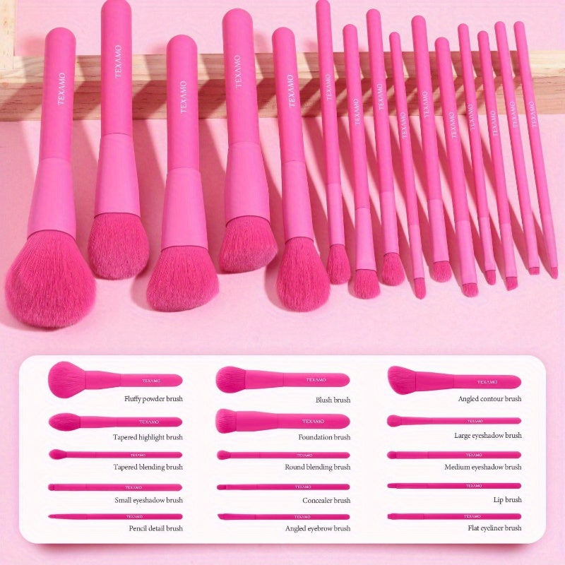 Makeup Brush Set, 15 Pie Quality Makeup Brushes, Premium Synthetic Make Up Brushes for Foundation Powder Blush Highlighter Conaler Makeup Brush Kit for Travel, Hot P