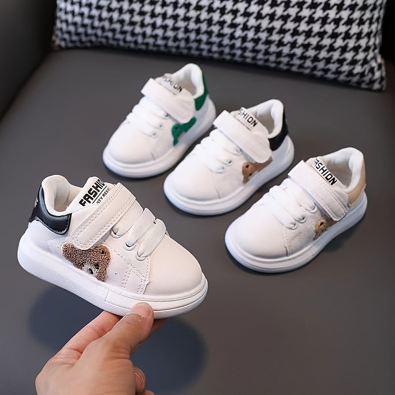 Youngsters' Breathable Soft Sole Casual Sports Shoes with Cute Bear Embroidery, Comfortable Rubber Sole for Boys and Girls - Spring/Autumn, Everyday Youngsters's Shoes | Hook-and-loop Fastener Youngsters Shoes | Synthetic Sho