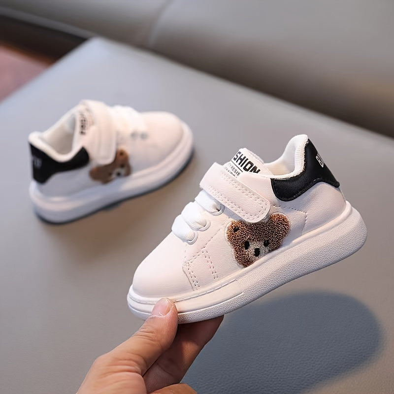 Youngsters' Breathable Soft Sole Casual Sports Shoes with Cute Bear Embroidery, Comfortable Rubber Sole for Boys and Girls - Spring/Autumn, Everyday Youngsters's Shoes | Hook-and-loop Fastener Youngsters Shoes | Synthetic Sho