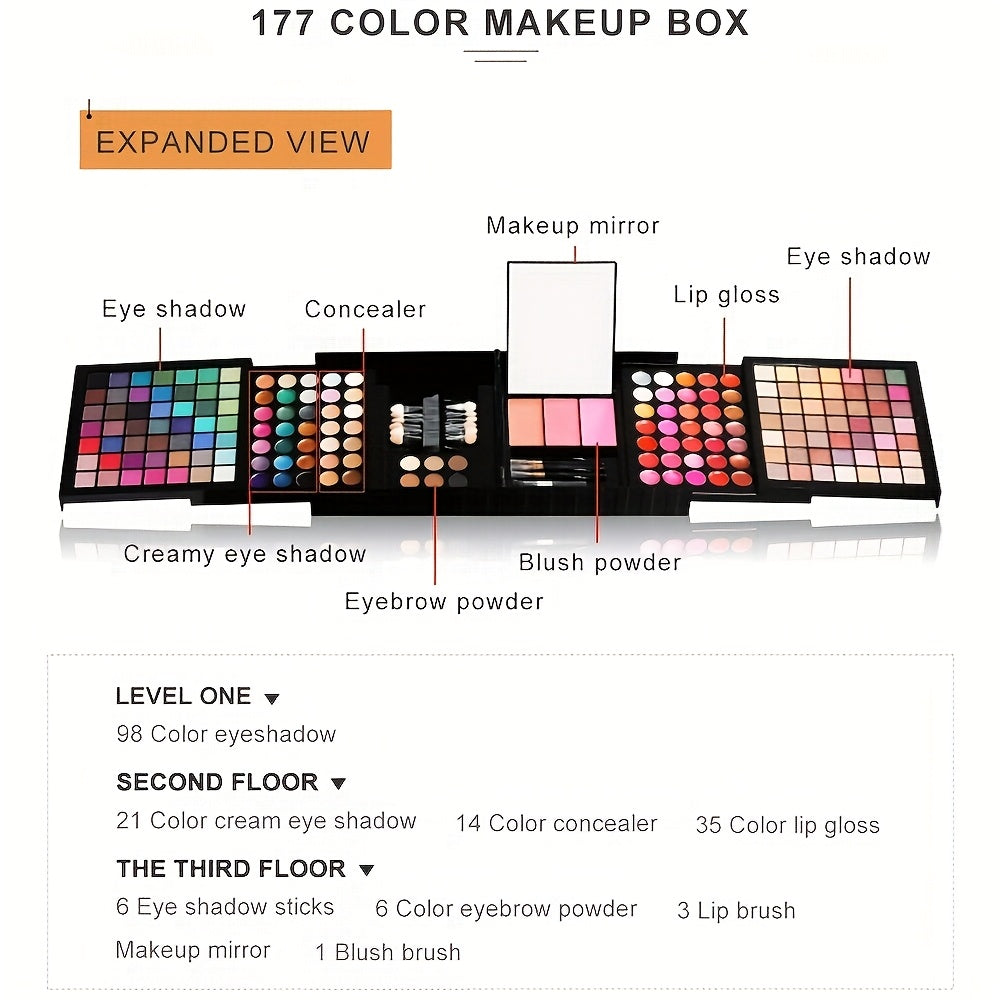 Makeup Set Gift Box Lipstick Eyebrow Pencil Eye Shadow Dish Makeup Tool Combination Durable Waterproof Lip Gloss Outdoor Travel Essential Makeup Bag Long-Lasting Beauty Solution Perfect Mother'S Day Gift