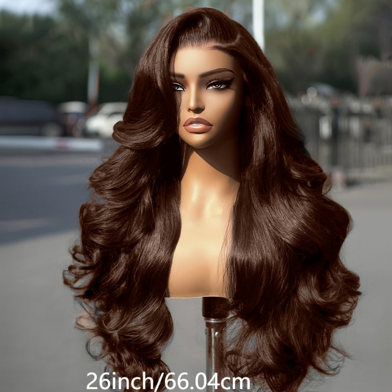 280% 13x4 #2 Body Wave Human Hair Wig HD Lace Dark Brown Body Wave Lace Frontal Wig Transparent Swiss Lace Colored Lace Front Wig Human Hair Wigs Chocolate Brown Body Wave Wig With Natural Hairline Three Part Body Wave Lace F