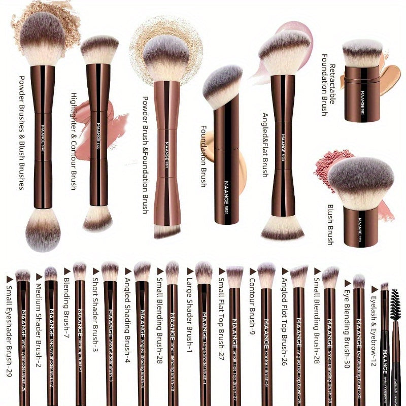 20pcs Makeup Brushes with Gift Box, DoubleEnd Multifunctional Makeup Brushes for Blending Liquid Powder Conaler Cream Blush Buffe, CoffeeBrown