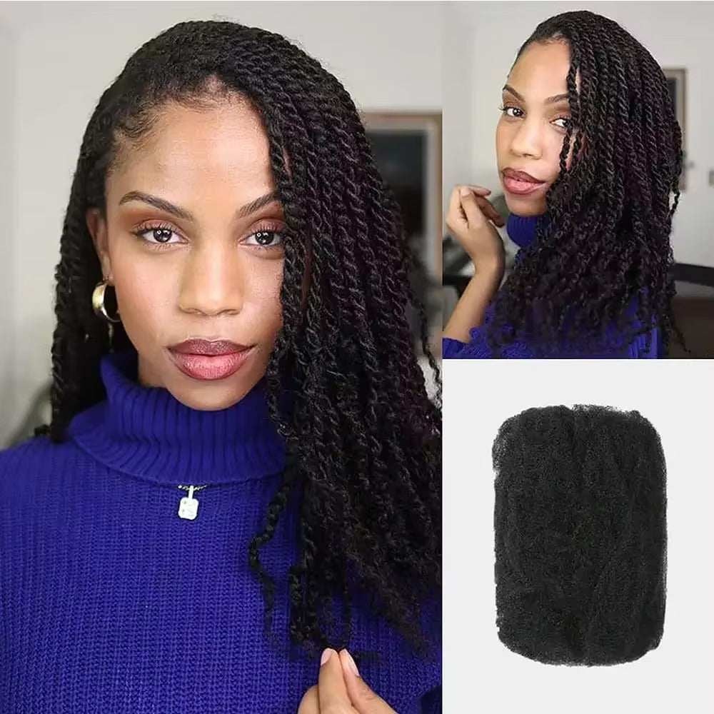 Afro Kinky Bulk Hair No Attachment 100% Remy Dreadlock Hair Peruvian Afro Kinky Bulk Natural Color Kinky Curly Hair for Twist Crochet Braiding Hair 100% Remy Human Bulk Hair