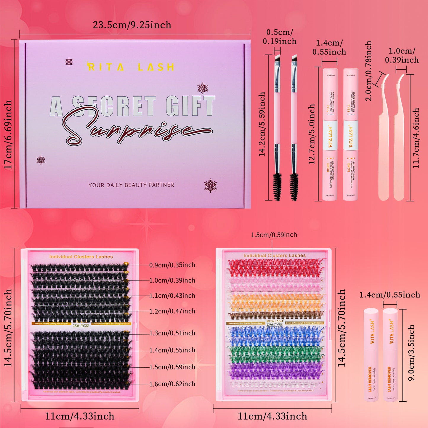 DIY Individual Eyelash Kit, 1 Box Mixed Length & Styles Natural Look Eyelashes Extension, 5pcs Self Cluster Curl Eyelashes,2pcs Bond&Seal, 2pcs Lash removers, 2pcs tweezers, 2pcs lash brush, Make up Kit