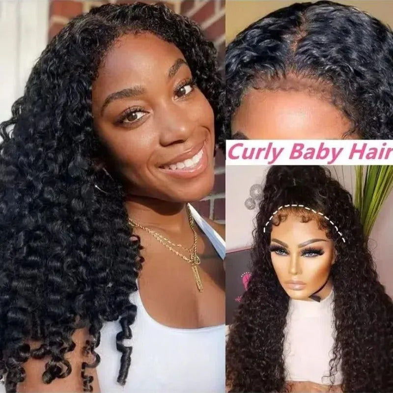 4C Kinky Curly Human Hair Wig with 13x4/13x6 Breathable Lace Front & Youngsters Hair - Undetectable Invisible Edge, Soft Water Wave Texture, Mixed Color (Black) 18-30 Inch for Everyday & Special Occasions, Special Occasion Wi