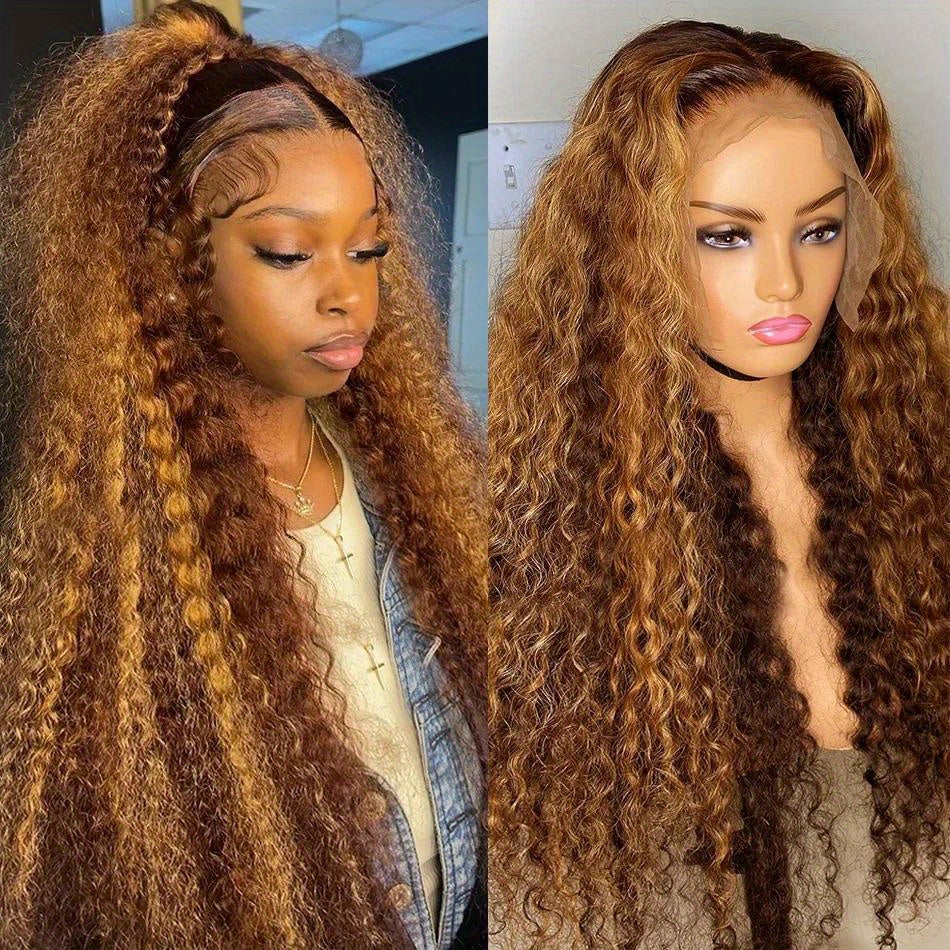 200 Density Glueless Ombre Highlight Wig Human Hair Curly Loose Deep Wave Lace Frontal Wig 4/27 Colored Brazilian 13x4 Lace Front Wigs for Women