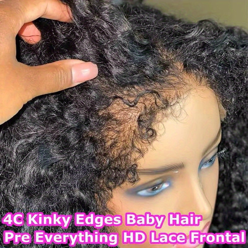 250% 4C Edges Kinky Curly Human Hair Wigs Short Kinky Curly Bob Wig 13X4 HD Lace Front Wig With Curly Baby Hair Pre Bleached Pre Plucked Premium Afro Kinky Curly Human Hair Natural Realistic Scalp Zero Stress Wear Larger Brea