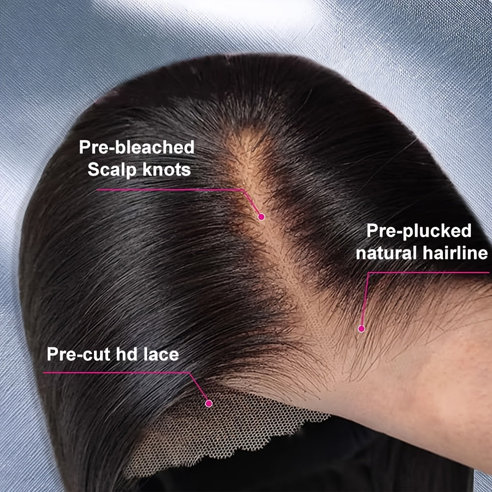 5x5 HD Lace Put On And Go Glueless Closure Wigs Human Hair Straight Human Hair Pre Plucked Pre Cut No Glue 3 Seconds To Wear Glueless Wig Transparent Lace Front Wigs Human Hair 250% Density