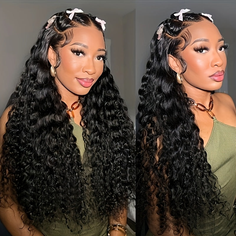Glueless Deep Wave 4x4 HD Lace Closure Wig 280% Density Pre Plucked Pre Cut Lace Human Hair Deep Curly Lace Front Wig No Glue 3 Seconds to Wear Soft Comfortable And Breathable Transparent Lace Front Wig Bye Bye Knots Beginner