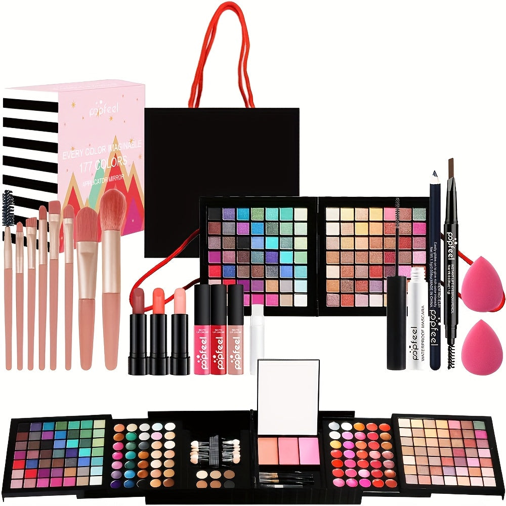 Makeup Set Gift Box Lipstick Eyebrow Pencil Eye Shadow Dish Makeup Tool Combination Durable Waterproof Lip Gloss Outdoor Travel Essential Makeup Bag Long-Lasting Beauty Solution Perfect Mother'S Day Gift