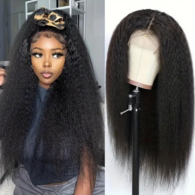 13x4 HD Lace Front Wigs - 38-40 Inch Kinky Straight Human Hair Wigs 250 Density Pre Plucked 12A Frontal Wigs for Women Black