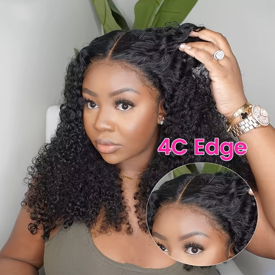 250% 4C Edges Kinky Curly Human Hair Wigs Short Kinky Curly Bob Wig 13X4 HD Lace Front Wig With Curly Baby Hair Pre Bleached Pre Plucked Premium Afro Kinky Curly Human Hair Natural Realistic Scalp Zero Stress Wear Larger Brea