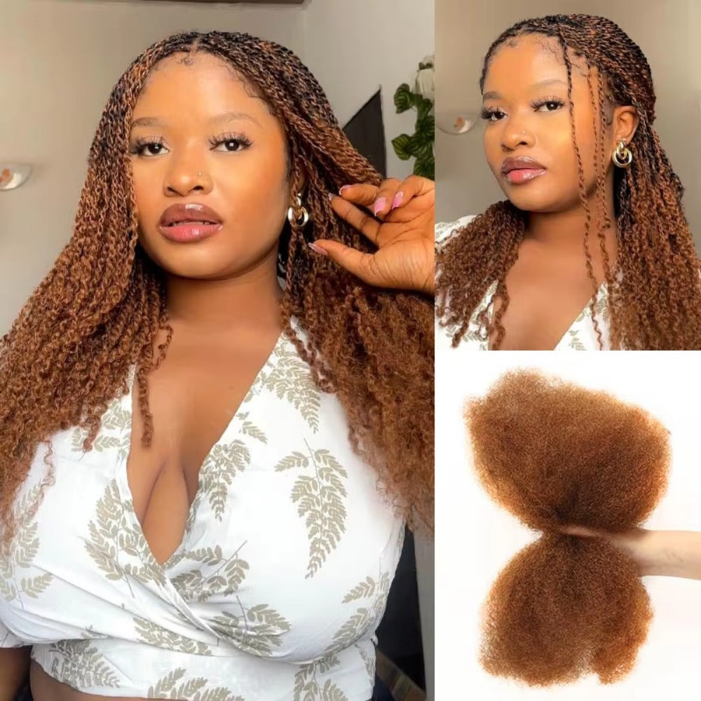 Afro Kinky Bulk Hair No Attachment 100% Remy Dreadlock Hair Peruvian Afro Kinky Bulk Natural Color Kinky Curly Hair for Twist Crochet Braiding Hair 100% Remy Human Bulk Hair