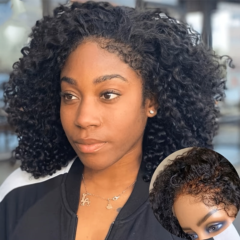 250% 4C Edges Kinky Curly Human Hair Wigs Short Kinky Curly Bob Wig 13X4 HD Lace Front Wig With Curly Baby Hair Pre Bleached Pre Plucked Premium Afro Kinky Curly Human Hair Natural Realistic Scalp Zero Stress Wear Larger Brea