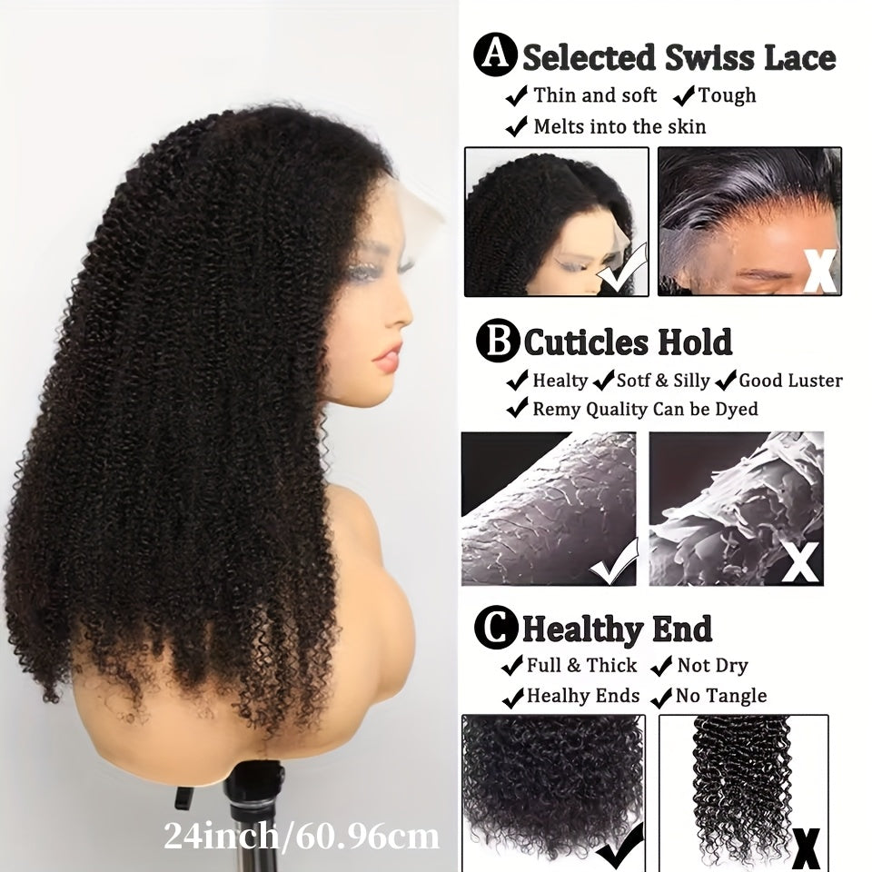250% Density 4C Kinky Curly Human Hair Wig with 13x4 HD Lace Front - Pre-Bleached & Pre-Plucked Baby Hair, Breathable Swiss Lace for Zero Stress Wear, Realistic Scalp & Summer Comfort (Afro Curly, All Ethnicities), Comfortabl