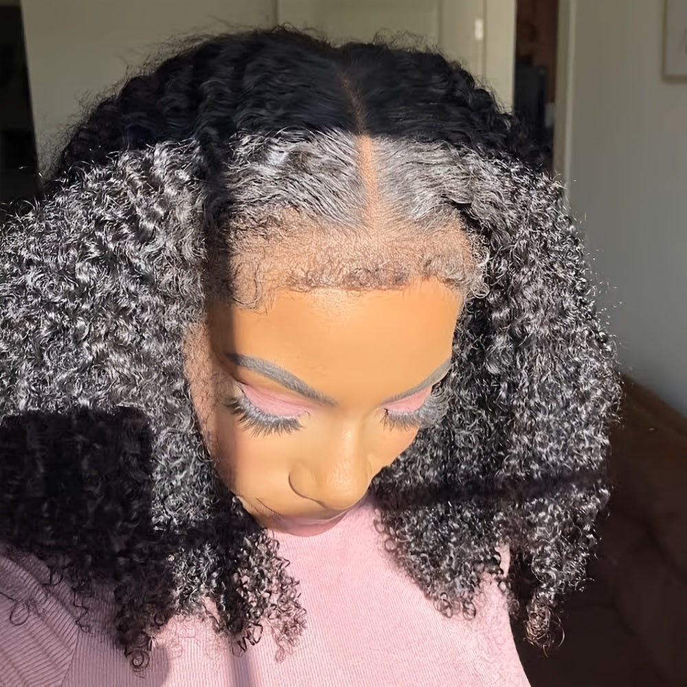 250% 4C Edges Kinky Curly Human Hair Wigs Short Kinky Curly Bob Wig 13X4 HD Lace Front Wig With Curly Baby Hair Pre Bleached Pre Plucked Premium Afro Kinky Curly Human Hair Natural Realistic Scalp Zero Stress Wear Larger Brea