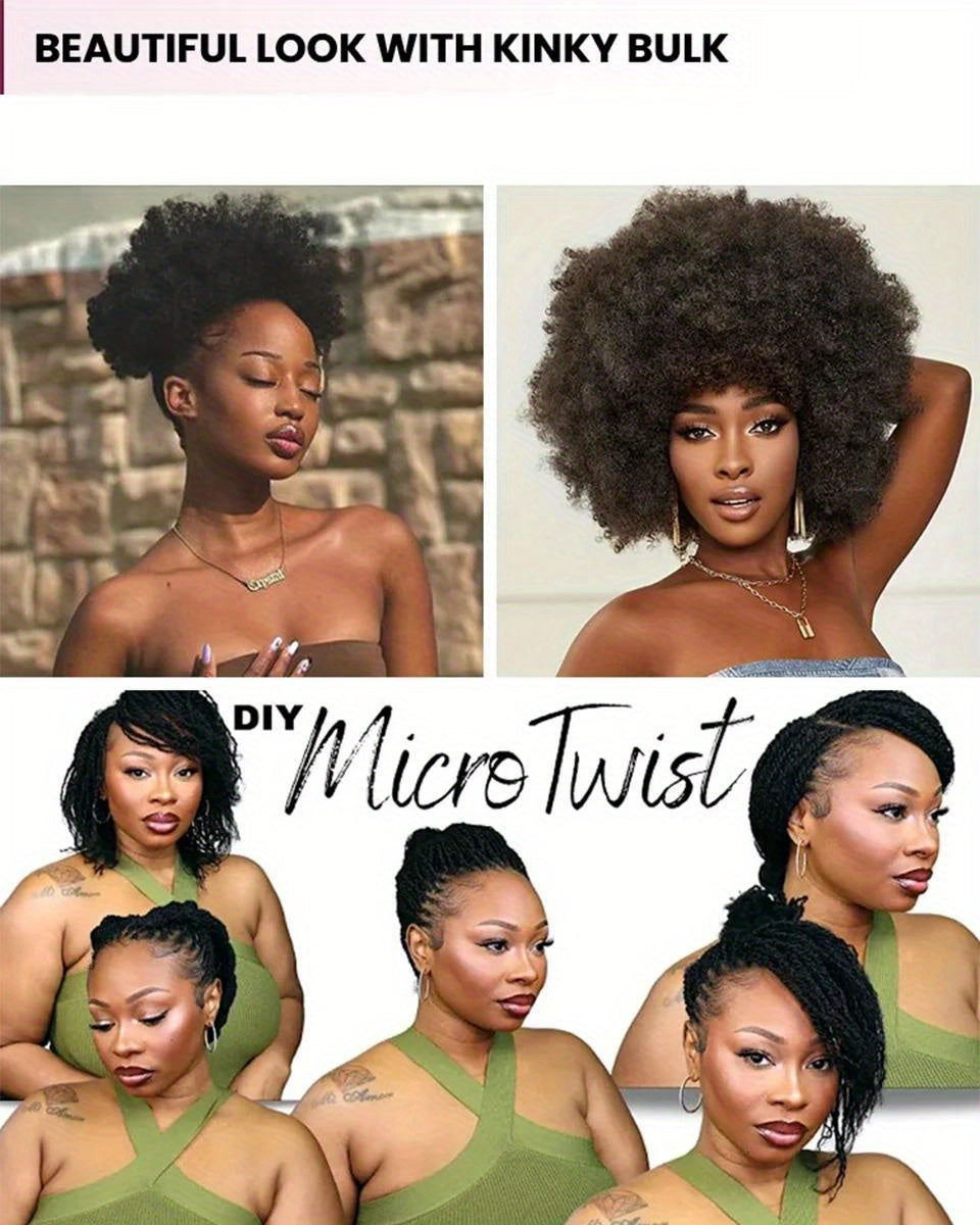 Afro Kinky Bulk Hair No Attachment 100% Remy Dreadlock Hair Peruvian Afro Kinky Bulk Natural Color Kinky Curly Hair for Twist Crochet Braiding Hair 100% Remy Human Bulk Hair