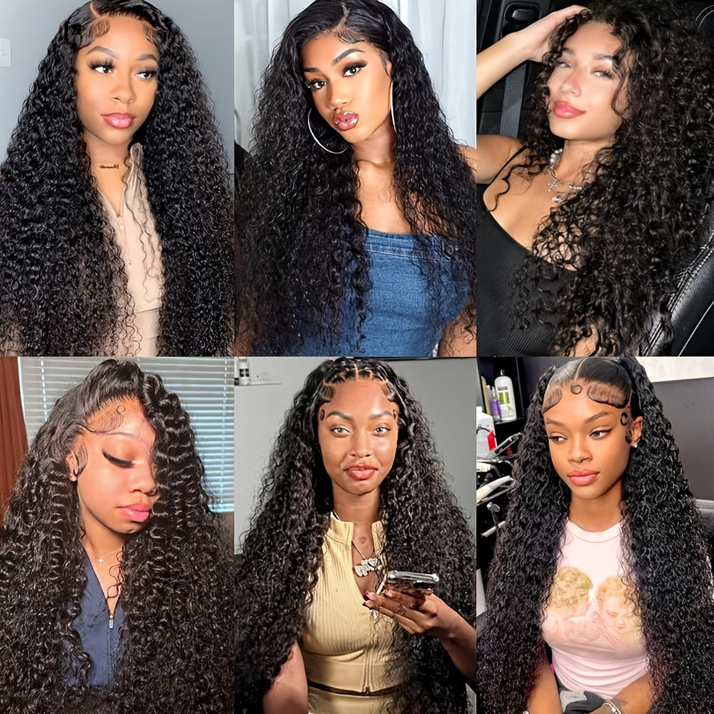 40Inch Ready To Go Glueless Wig Jerry Curl Human Hair 13*6 Pre-Cut Lace Wigs 12A Wigs Human Hair Pre Bleached Pre Plucked 250% Density Curl Wave Lace Frontal Wig Natural Color 3 Seconds To Wear For Beginners