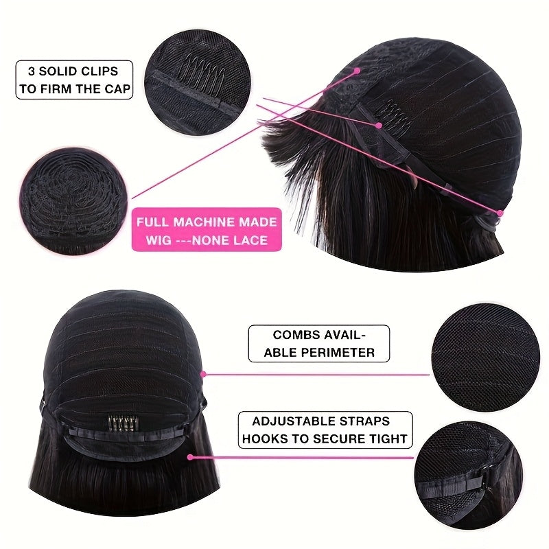 280% Density Glueless Human Hair Straight Wigs Sliky Straight Human Hair Wigs with Bangs None Lace Front Wigs Unprocessed Virgin Soft Human Hair Wigs No Glue Needed Lightweight Full Machine Made Wig Easy to Wear Natural Look