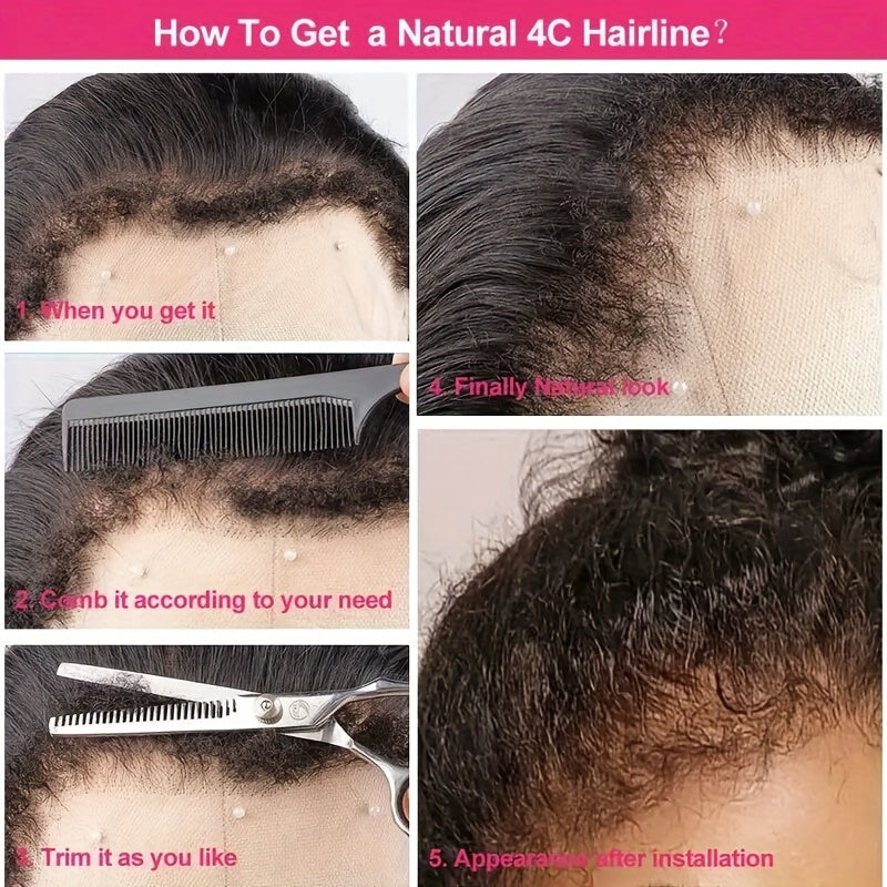 [4x4 HD Lace Closure, Kinky Curly Wig] 180% Density Brazilian Kinky Curly Human Hair Wig with 4C Kinky Edges & 4x4 HD Lace Closure - Jerry Curly Texture, Natural Color, Baby Hair Edges | Curly Hair Wig | Natural Texture Wig