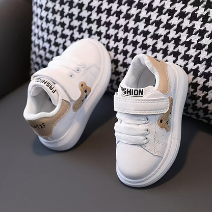 Youngsters' Breathable Soft Sole Casual Sports Shoes with Cute Bear Embroidery, Comfortable Rubber Sole for Boys and Girls - Spring/Autumn, Everyday Youngsters's Shoes | Hook-and-loop Fastener Youngsters Shoes | Synthetic Sho