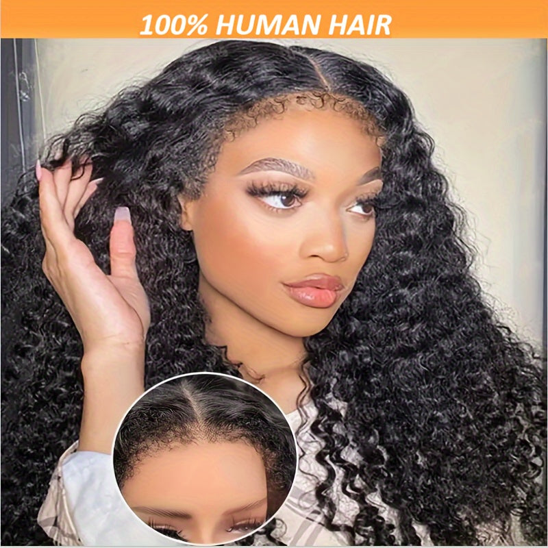 [4x4 HD Lace Closure, Kinky Curly Wig] 180% Density Brazilian Kinky Curly Human Hair Wig with 4C Kinky Edges & 4x4 HD Lace Closure - Jerry Curly Texture, Natural Color, Baby Hair Edges | Curly Hair Wig | Natural Texture Wig