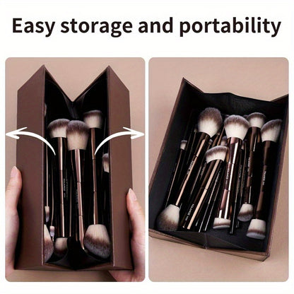 20pcs Makeup Brushes with Gift Box, DoubleEnd Multifunctional Makeup Brushes for Blending Liquid Powder Conaler Cream Blush Buffe, CoffeeBrown