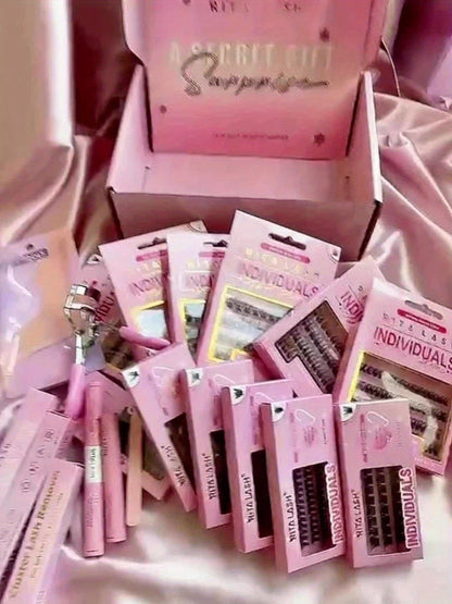 High Qulity Rita Individual False Eyelashes Extension Kit Curl Wispy Style, 12 Box Lashes with Glue&Bond Seal&Remover&Curler, Individual Lashes Makeup Kit