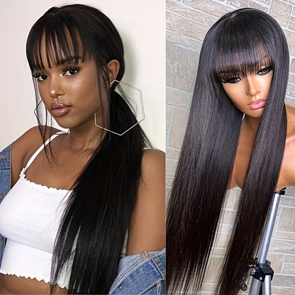 280% Density Glueless Human Hair Straight Wigs Sliky Straight Human Hair Wigs with Bangs None Lace Front Wigs Unprocessed Virgin Soft Human Hair Wigs No Glue Needed Lightweight Full Machine Made Wig Easy to Wear Natural Look