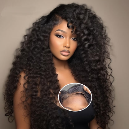 40Inch Ready To Go Glueless Wig Jerry Curl Human Hair 13*6 Pre-Cut Lace Wigs 12A Wigs Human Hair Pre Bleached Pre Plucked 250% Density Curl Wave Lace Frontal Wig Natural Color 3 Seconds To Wear For Beginners