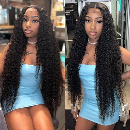 40Inch Ready To Go Glueless Wig Jerry Curl Human Hair 13*6 Pre-Cut Lace Wigs 12A Wigs Human Hair Pre Bleached Pre Plucked 250% Density Curl Wave Lace Frontal Wig Natural Color 3 Seconds To Wear For Beginners