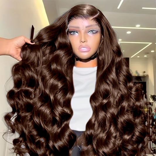 280% 13x4 #2 Body Wave Human Hair Wig HD Lace Dark Brown Body Wave Lace Frontal Wig Transparent Swiss Lace Colored Lace Front Wig Human Hair Wigs Chocolate Brown Body Wave Wig With Natural Hairline Three Part Body Wave Lace F