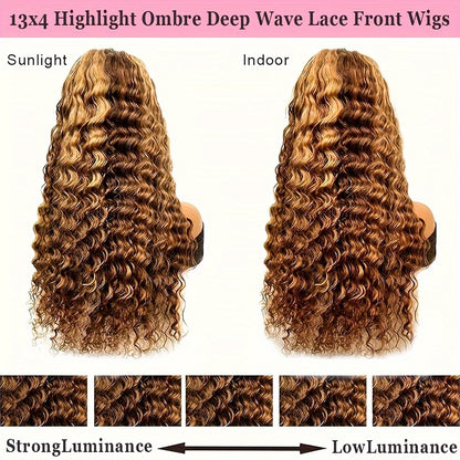200 Density Glueless Ombre Highlight Wig Human Hair Curly Loose Deep Wave Lace Frontal Wig 4/27 Colored Brazilian 13x4 Lace Front Wigs for Women