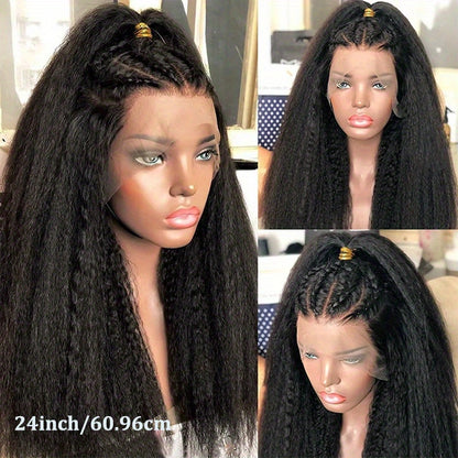 13x4 HD Lace Front Wigs - 38-40 Inch Kinky Straight Human Hair Wigs 250 Density Pre Plucked 12A Frontal Wigs for Women Black