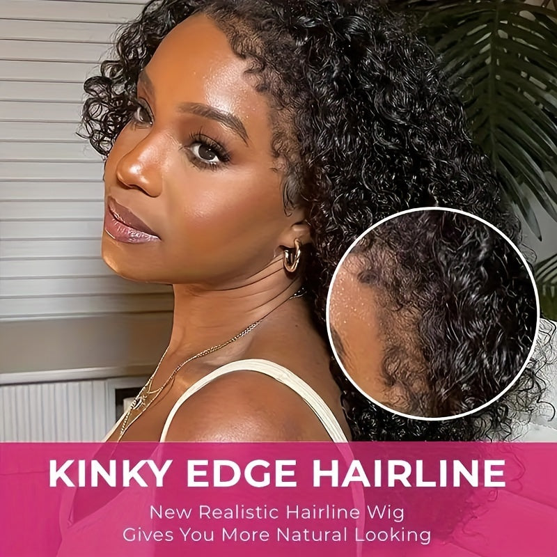 [4x4 HD Lace Closure, Kinky Curly Wig] 180% Density Brazilian Kinky Curly Human Hair Wig with 4C Kinky Edges & 4x4 HD Lace Closure - Jerry Curly Texture, Natural Color, Baby Hair Edges | Curly Hair Wig | Natural Texture Wig