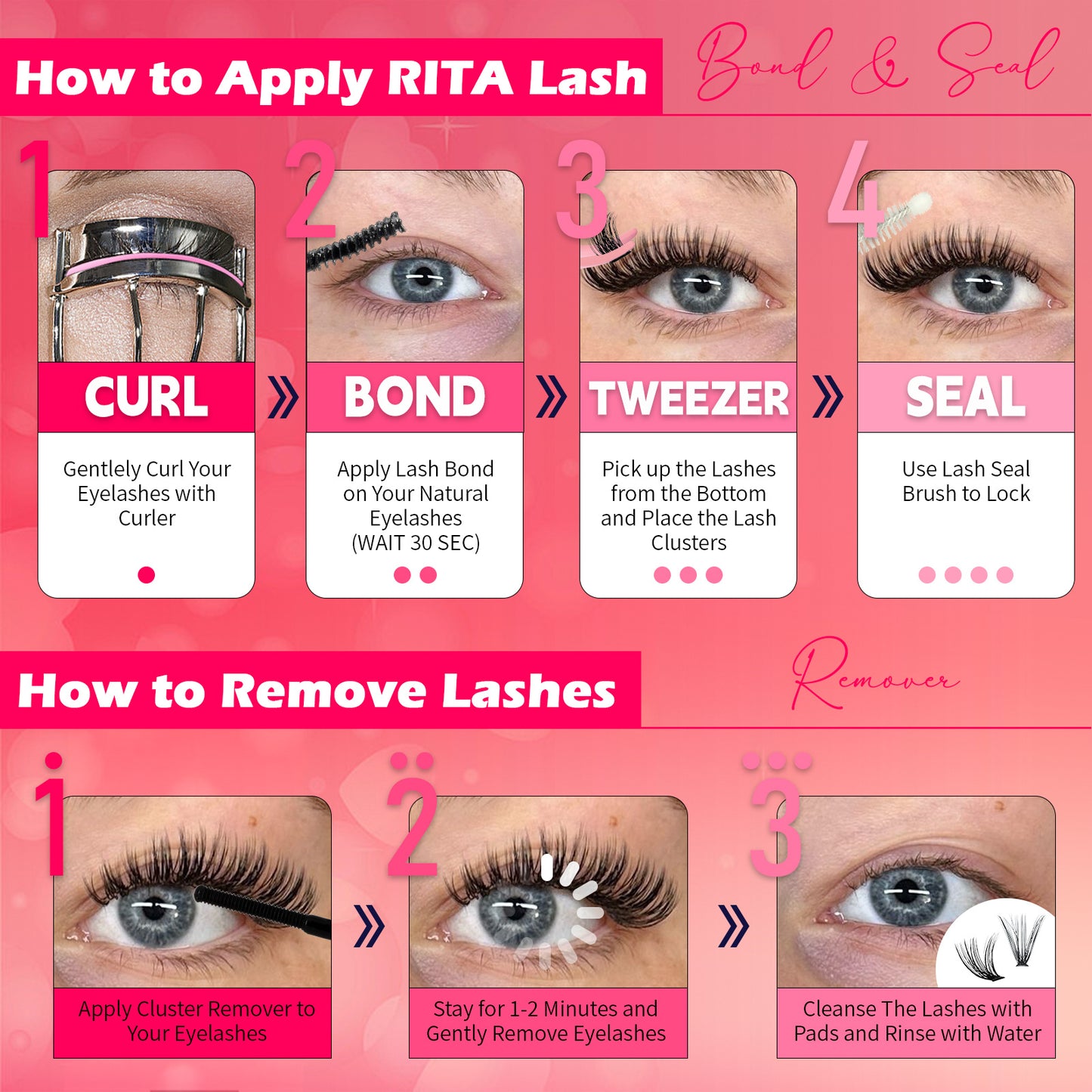 DIY Individual Eyelash Kit, 1 Box Mixed Length & Styles Natural Look Eyelashes Extension, 5pcs Self Cluster Curl Eyelashes,2pcs Bond&Seal, 2pcs Lash removers, 2pcs tweezers, 2pcs lash brush, Make up Kit