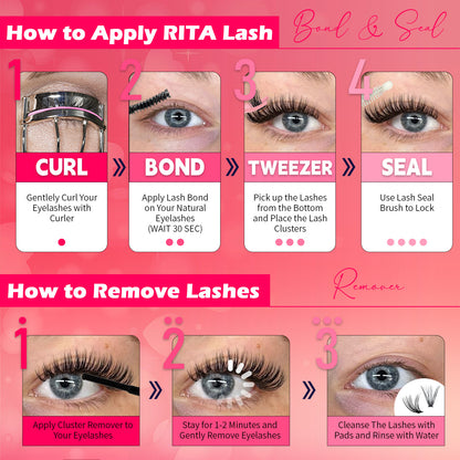 DIY Individual Eyelash Kit, 1 Box Mixed Length & Styles Natural Look Eyelashes Extension, 5pcs Self Cluster Curl Eyelashes,2pcs Bond&Seal, 2pcs Lash removers, 2pcs tweezers, 2pcs lash brush, Make up Kit