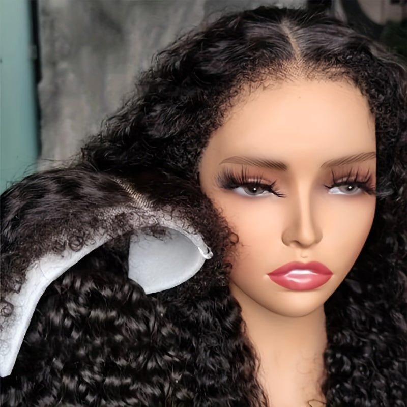 [4x4 HD Lace Closure, Kinky Curly Wig] 180% Density Brazilian Kinky Curly Human Hair Wig with 4C Kinky Edges & 4x4 HD Lace Closure - Jerry Curly Texture, Natural Color, Baby Hair Edges | Curly Hair Wig | Natural Texture Wig