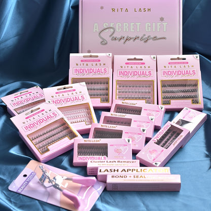 High Qulity Rita Individual False Eyelashes Extension Kit Curl Wispy Style, 12 Box Lashes with Glue&Bond Seal&Remover&Curler, Individual Lashes Makeup Kit