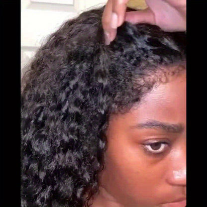 [4x4 HD Lace Closure, Kinky Curly Wig] 180% Density Brazilian Kinky Curly Human Hair Wig with 4C Kinky Edges & 4x4 HD Lace Closure - Jerry Curly Texture, Natural Color, Baby Hair Edges | Curly Hair Wig | Natural Texture Wig