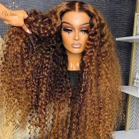200 Density Glueless Ombre Highlight Wig Human Hair Curly Loose Deep Wave Lace Frontal Wig 4/27 Colored Brazilian 13x4 Lace Front Wigs for Women