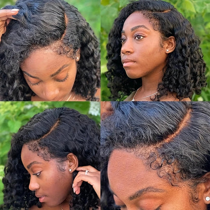 250% 4C Edges Kinky Curly Human Hair Wigs Short Kinky Curly Bob Wig 13X4 HD Lace Front Wig With Curly Baby Hair Pre Bleached Pre Plucked Premium Afro Kinky Curly Human Hair Natural Realistic Scalp Zero Stress Wear Larger Brea