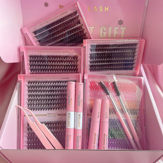 DIY Individual Eyelash Kit, 1 Box Mixed Length & Styles Natural Look Eyelashes Extension, 5pcs Self Cluster Curl Eyelashes,2pcs Bond&Seal, 2pcs Lash removers, 2pcs tweezers, 2pcs lash brush, Make up Kit