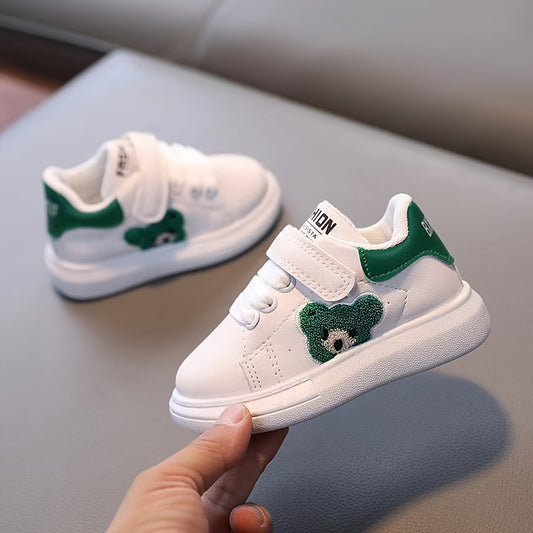 Youngsters' Breathable Soft Sole Casual Sports Shoes with Cute Bear Embroidery, Comfortable Rubber Sole for Boys and Girls - Spring/Autumn, Everyday Youngsters's Shoes | Hook-and-loop Fastener Youngsters Shoes | Synthetic Sho