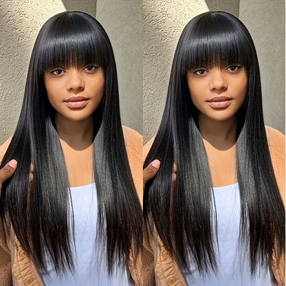 280% Density Glueless Human Hair Straight Wigs Sliky Straight Human Hair Wigs with Bangs None Lace Front Wigs Unprocessed Virgin Soft Human Hair Wigs No Glue Needed Lightweight Full Machine Made Wig Easy to Wear Natural Look