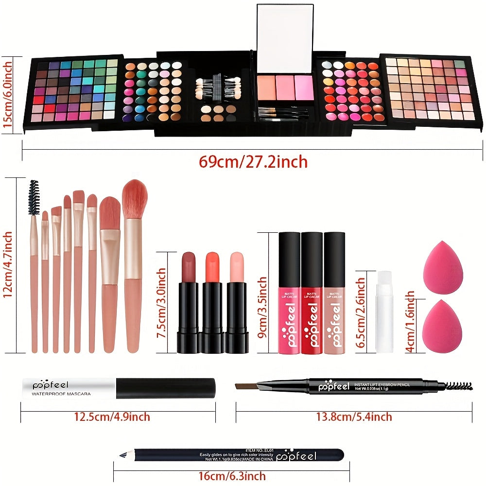 Makeup Set Gift Box Lipstick Eyebrow Pencil Eye Shadow Dish Makeup Tool Combination Durable Waterproof Lip Gloss Outdoor Travel Essential Makeup Bag Long-Lasting Beauty Solution Perfect Mother'S Day Gift