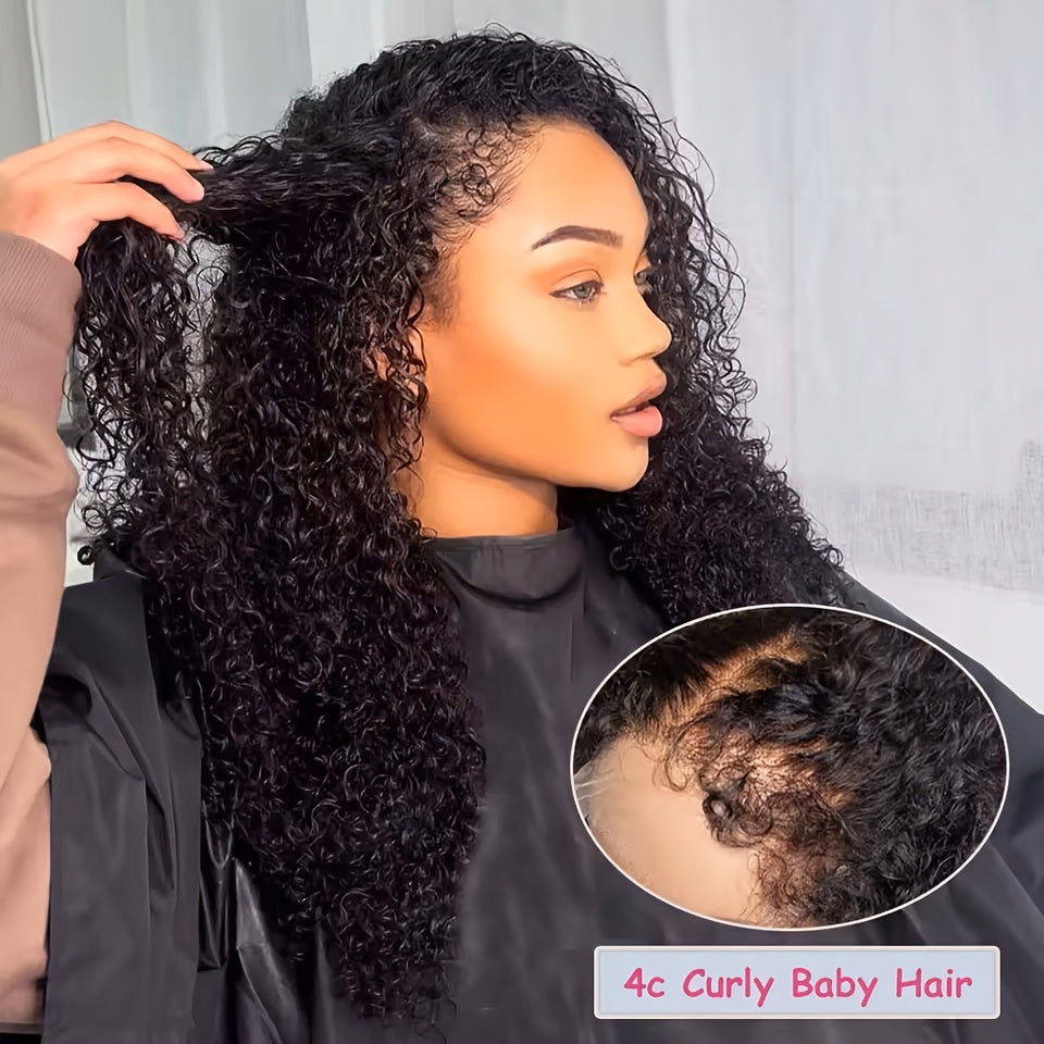 250% Density 4C Kinky Curly Human Hair Wig with 13x4 HD Lace Front - Pre-Bleached & Pre-Plucked Baby Hair, Breathable Swiss Lace for Zero Stress Wear, Realistic Scalp & Summer Comfort (Afro Curly, All Ethnicities), Comfortabl