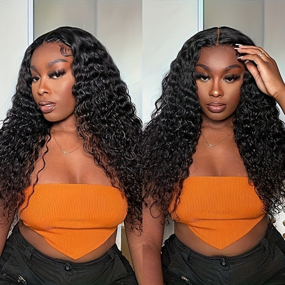 Glueless Deep Wave 4x4 HD Lace Closure Wig 280% Density Pre Plucked Pre Cut Lace Human Hair Deep Curly Lace Front Wig No Glue 3 Seconds to Wear Soft Comfortable And Breathable Transparent Lace Front Wig Bye Bye Knots Beginner