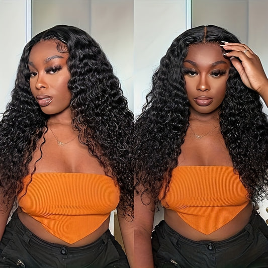 Glueless Deep Wave 4x4 HD Lace Closure Wig 280% Density Pre Plucked Pre Cut Lace Human Hair Deep Curly Lace Front Wig No Glue 3 Seconds to Wear Soft Comfortable And Breathable Transparent Lace Front Wig Bye Bye Knots Beginner